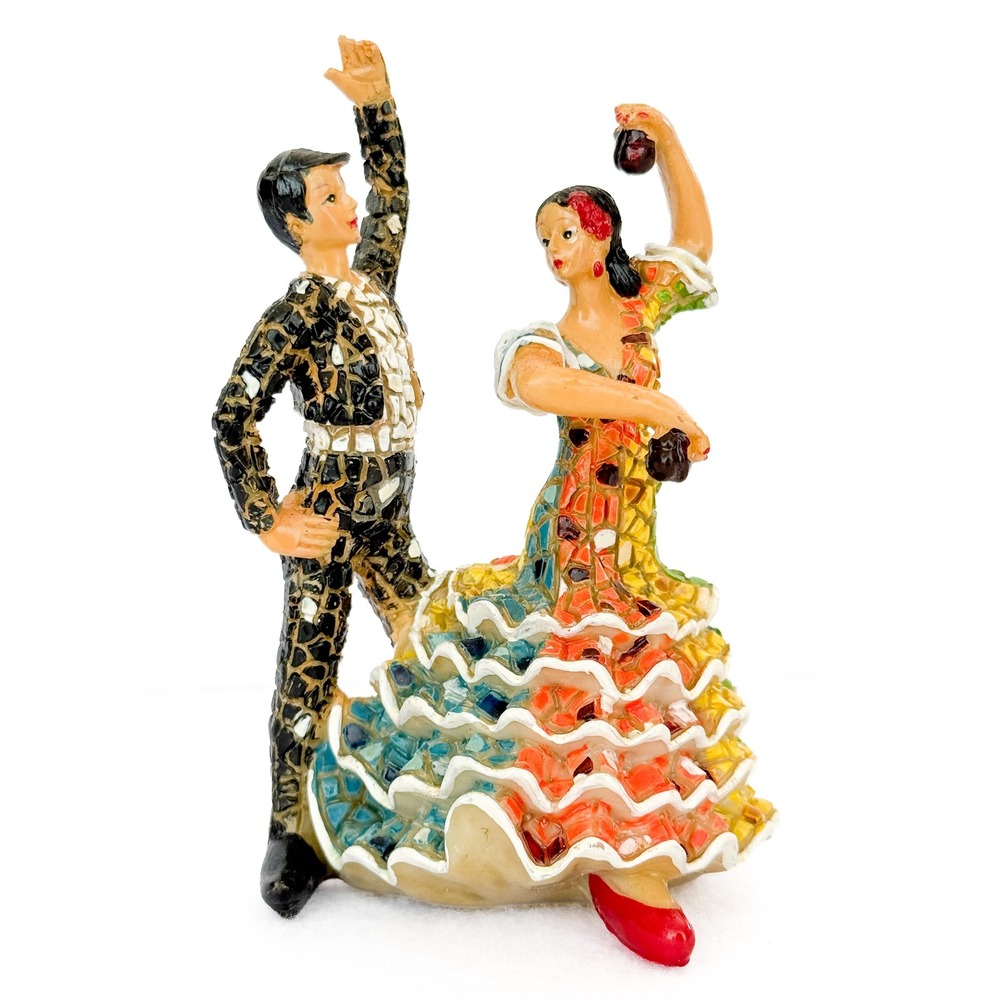 Mosaic Flamenco Dancers Figurine - Spanish Souvenir Couple Statue"